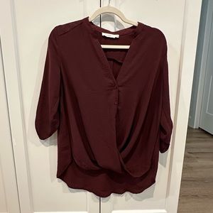 Faux roll-tab 3/4 LUSH blouse. Faux French tuck in front and longer in back